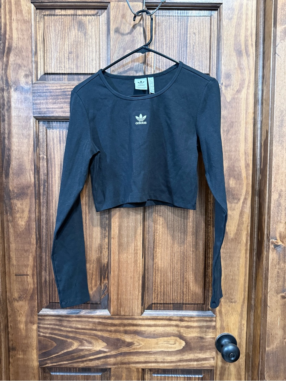 adidas Black Long-Sleeve Cropped Tee with Trefoil